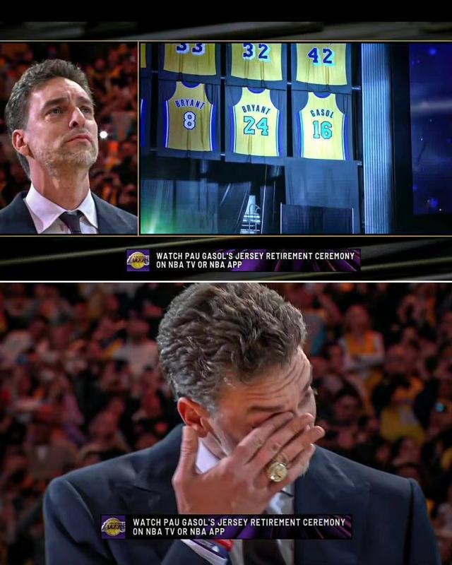 dnf直播-16+8=24！加索尔泪洒球衣退役仪式 大伙想科比了